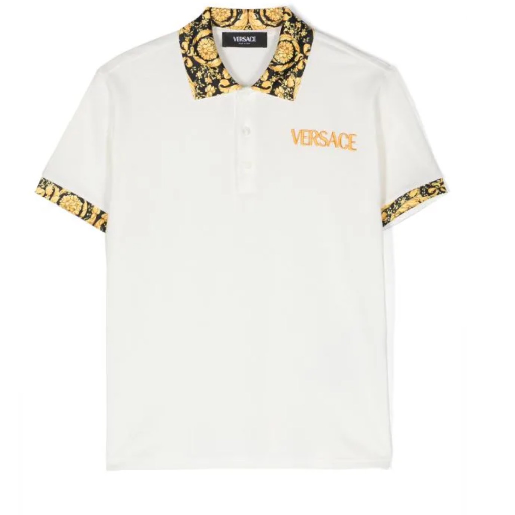 Nwt Versace Boys Baroque Print Panelled Polo Shirt Holiday Special Occasion
